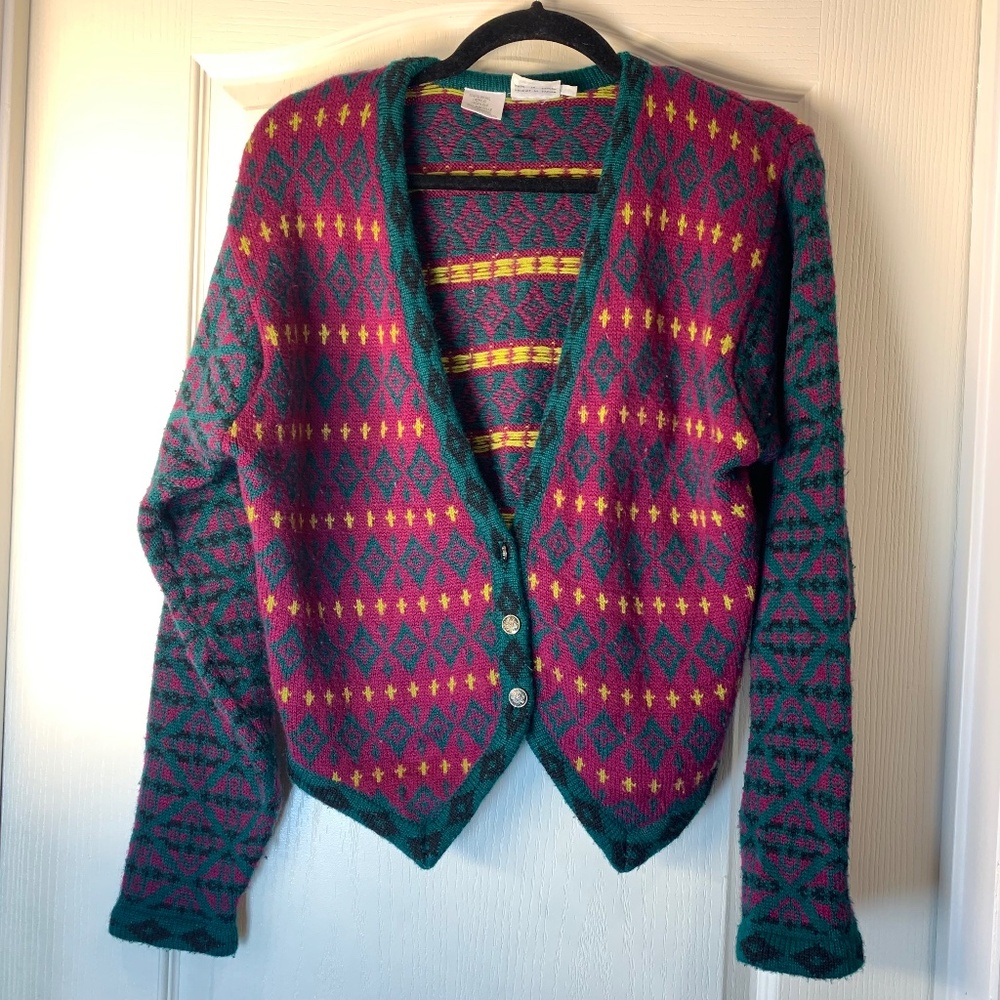 Joye + Fun Vintage Wool Blend Cardigan – Colorful‎ Retro Knit